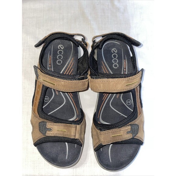 Ecco Men’s Strappy Sandals Sz 44 U.S. 11 M Brown Leather Hook & Loop Athleisure - Picture 4 of 12